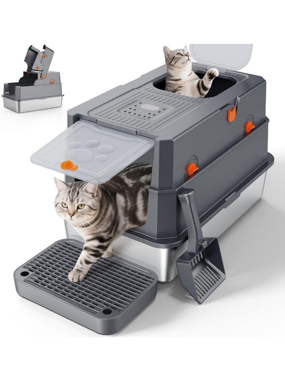Enclosed Stainless Steel Cat Litter Box with Lid - Modern, Durable & Easy Clean